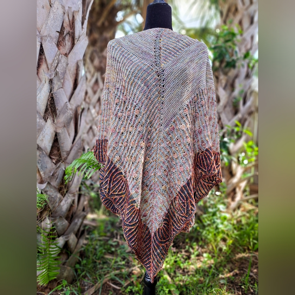 Hand Crafted OOAK Avantgarde Contemporary Reversible Knit Shawl Orange Pink - Picture 2 of 16